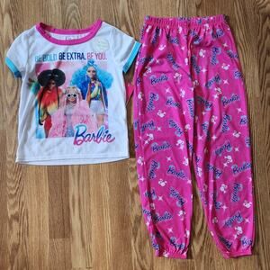 Barbie 2pc Pajamas Girls Size Medium 7-8 Long Pants Short Sleeve T-Shirt Top